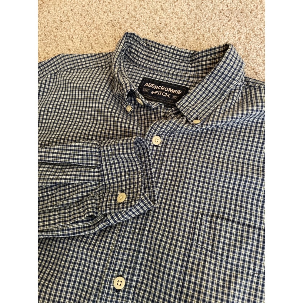 Abercrombie & Fitch Mens Button Down Shirt L Blue Plaid Oversized Long Sleeve